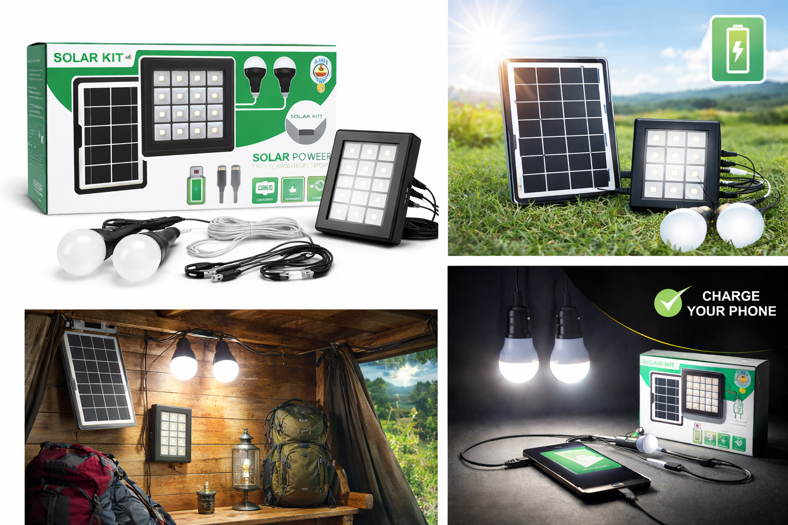 Kit lampe solaire LED haute luminosité'-Economie et autunomie totale